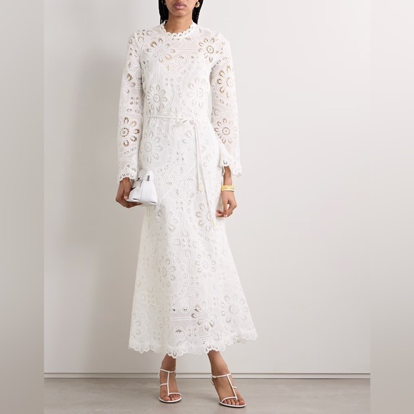 NWT ZIMMERMANN Ottie Embroidery Scalloped Edge Long Dress 1 US6